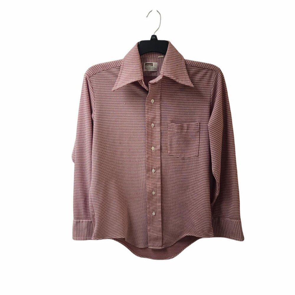 Montgomery Ward Vintage Red White Checkered Button Down Long Sleeve Shirt 16-33